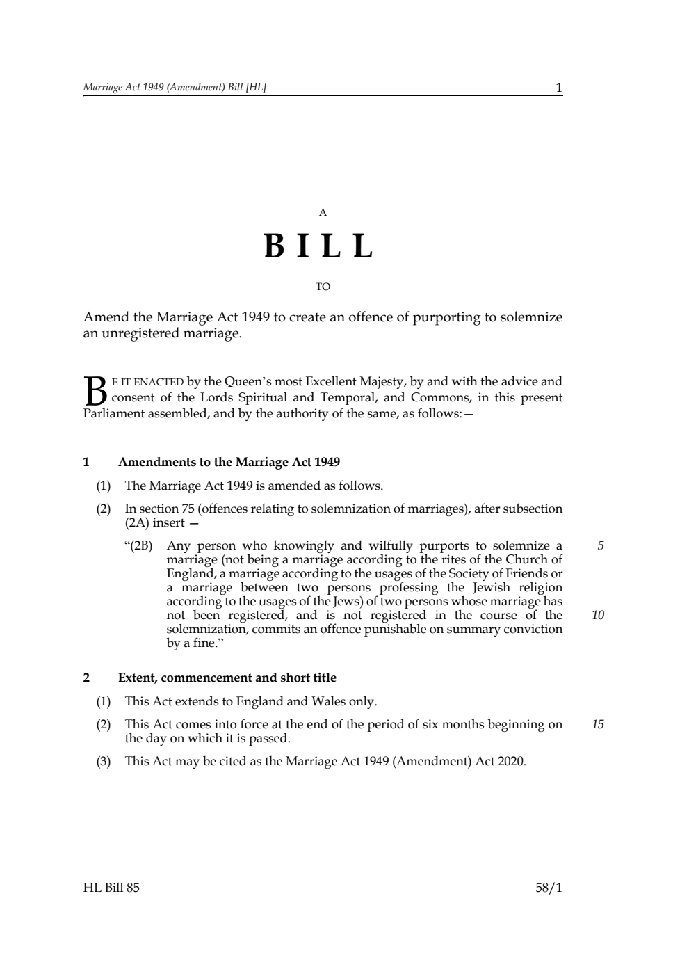 Marriage Act 1949 (Amendment) Bill