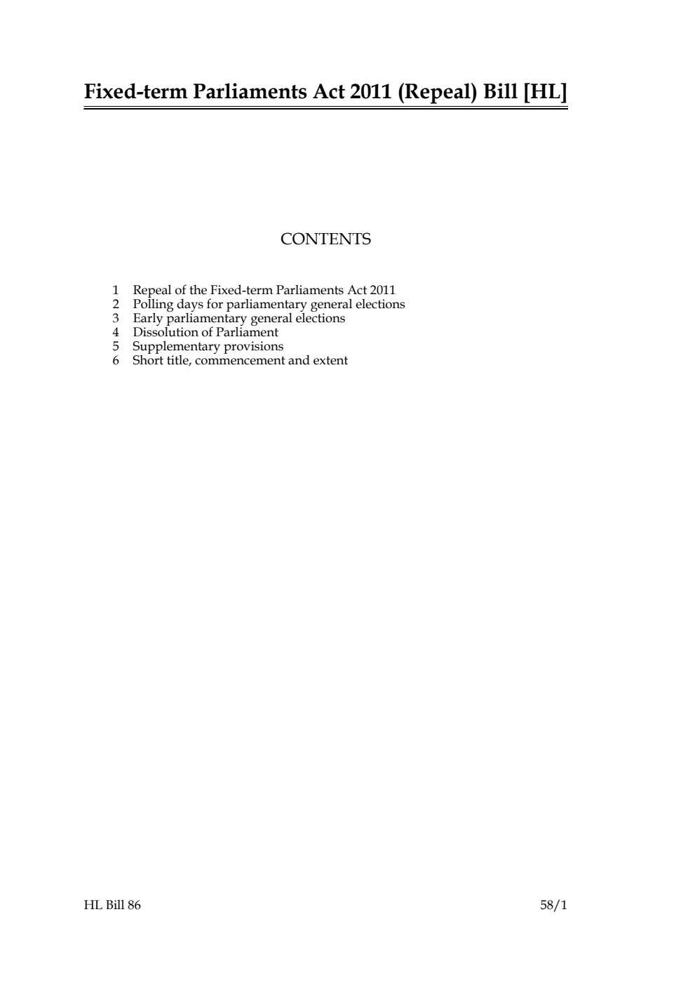 Fixed-term Parliaments Act 2011 (Repeal) Bill