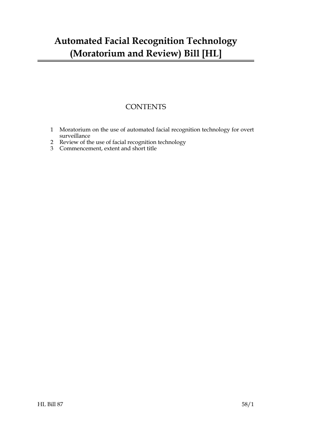 Automated Facial Recognition Technology (Moratorium and Review) Bill