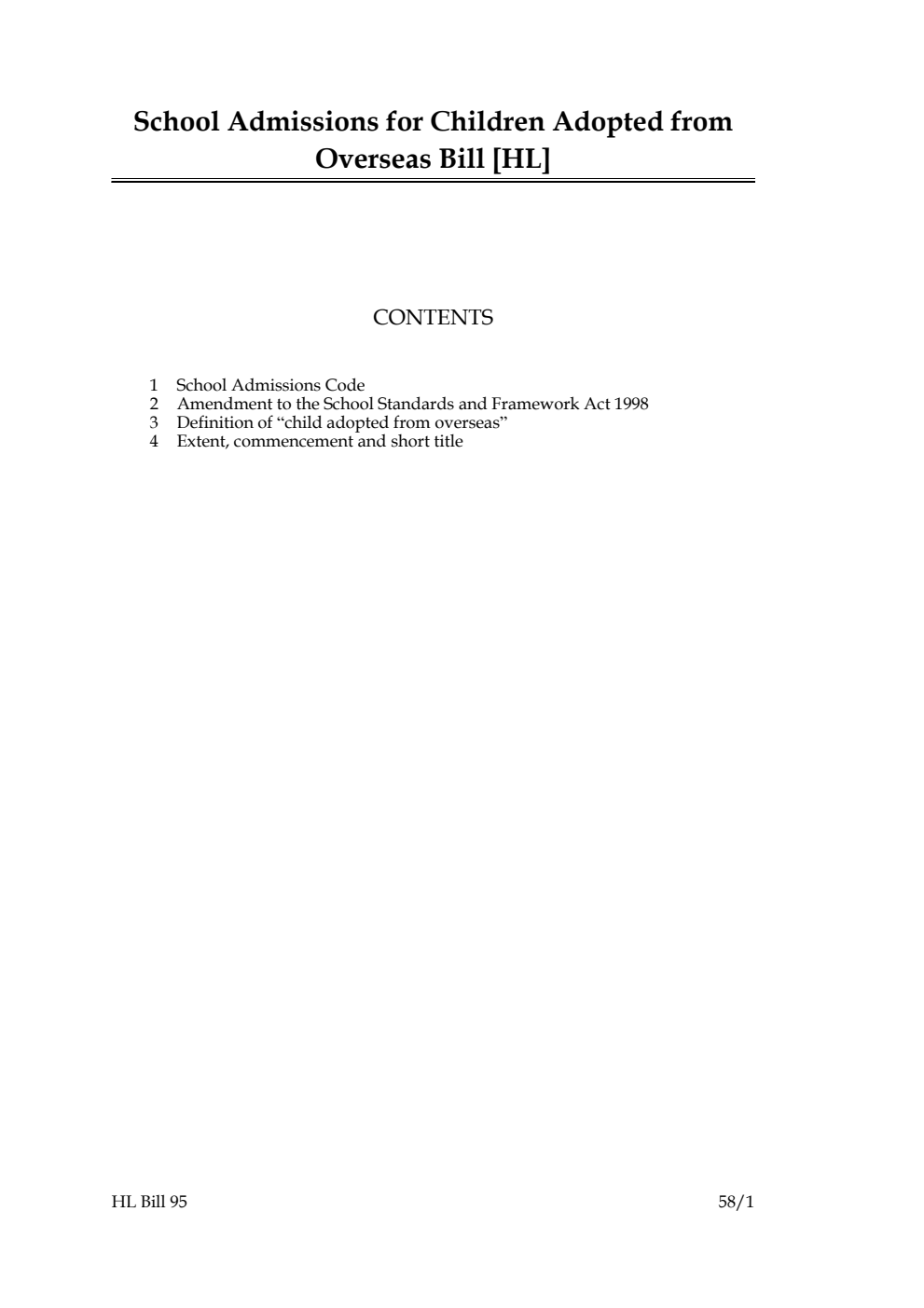 School Admissions for Children Adopted from Overseas Bill