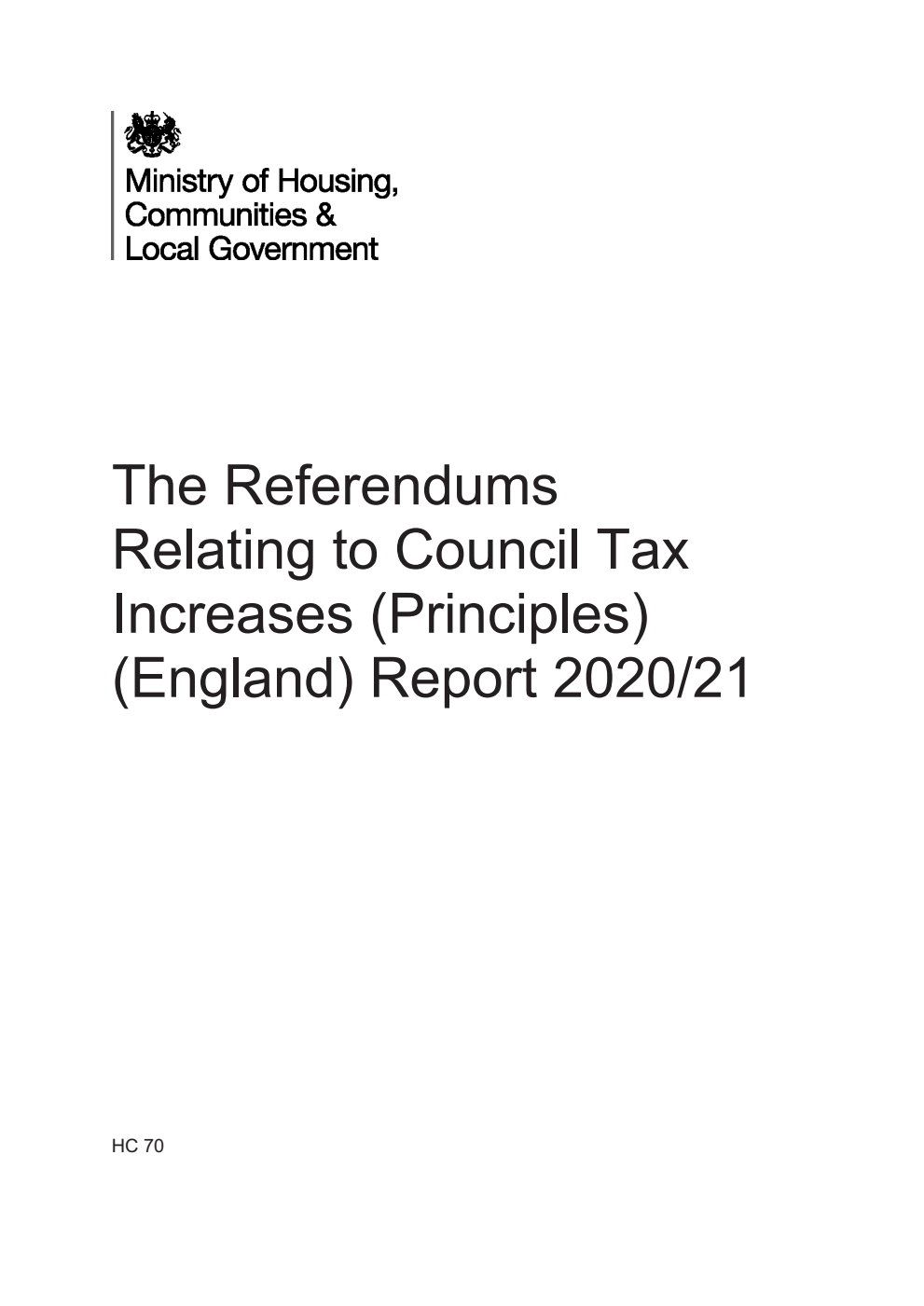 The Referendums Relating to Council Tax Increases (Principles) (England) Report 2020/21