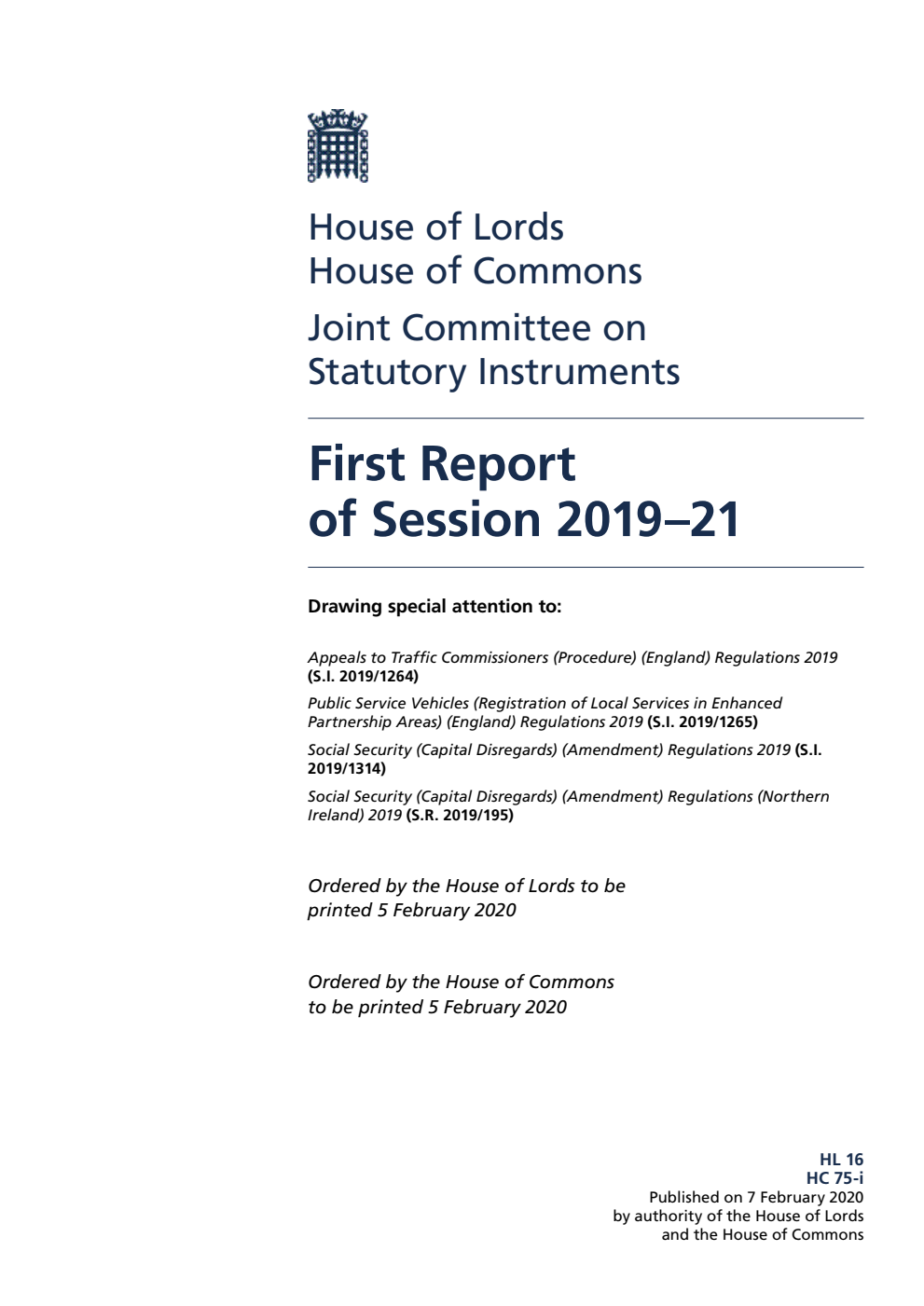 Joint Committee on Statutory Instruments 1st Report of Session 2019-21