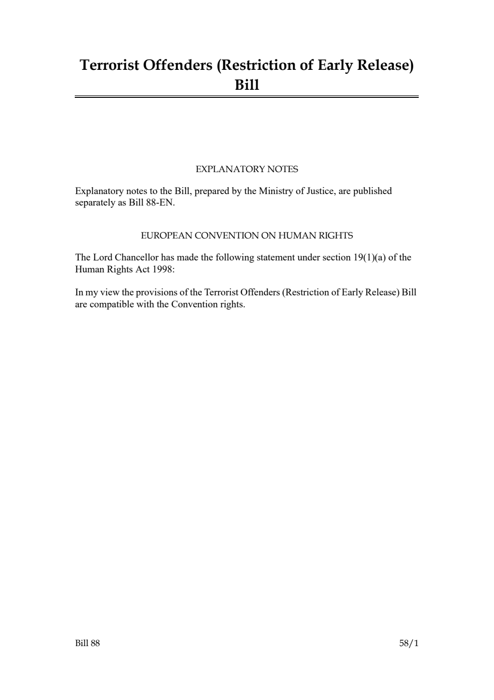 Terrorist Offenders (Restriction of Early Release) Bill