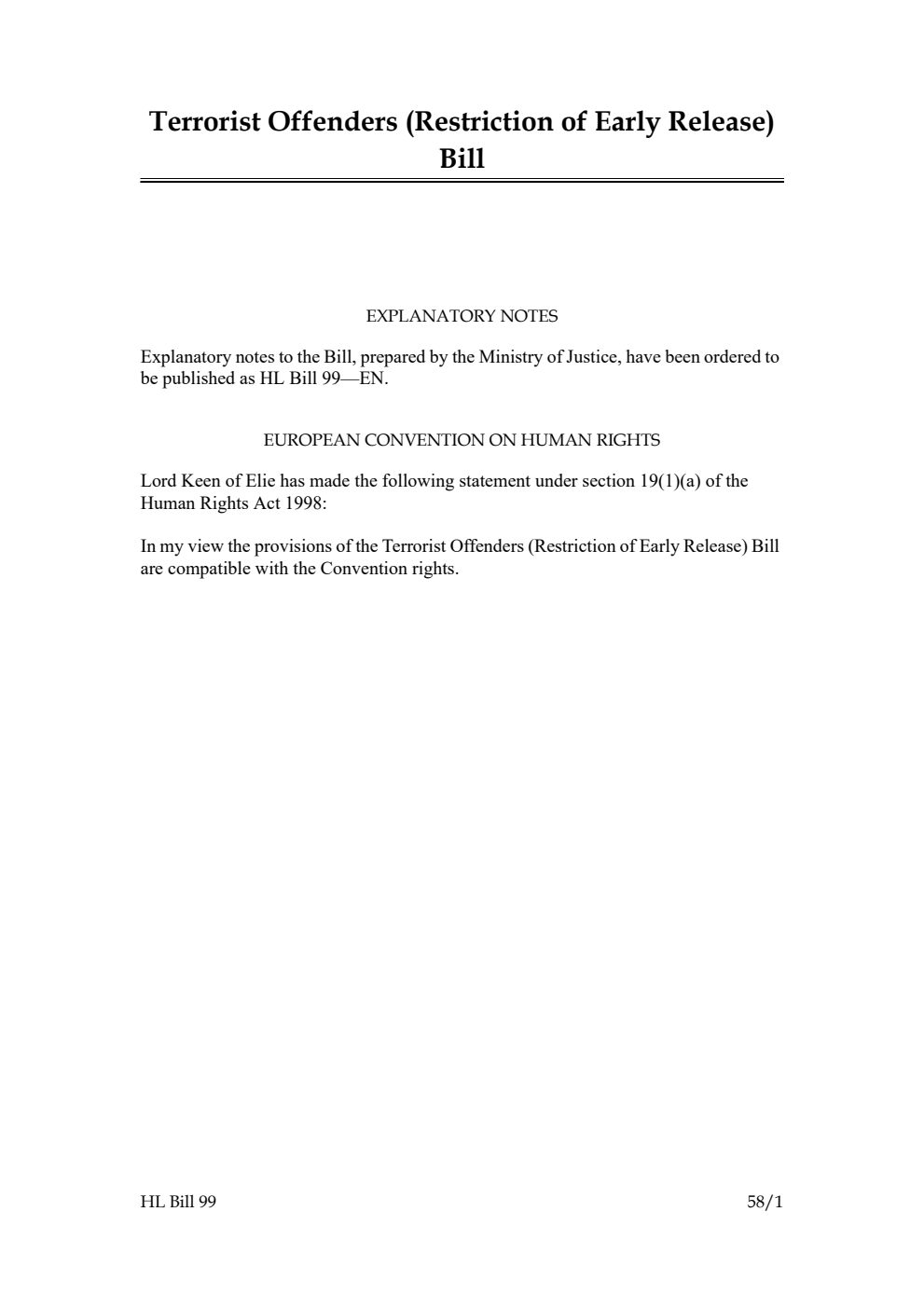 Terrorist Offenders (Restriction of Early Release) Bill