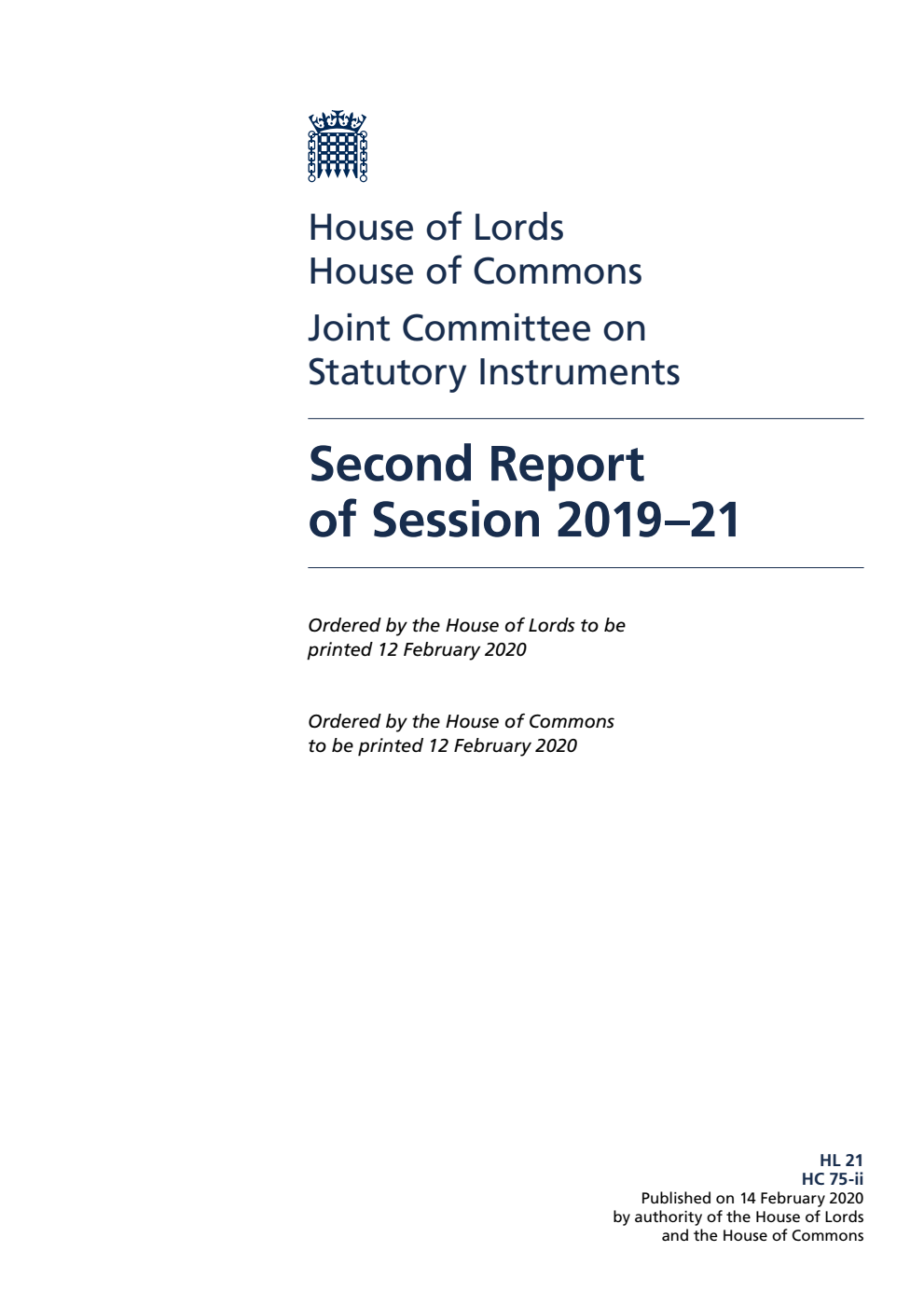 Joint Committee on Statutory Instruments 2nd Report of Session 2019-21