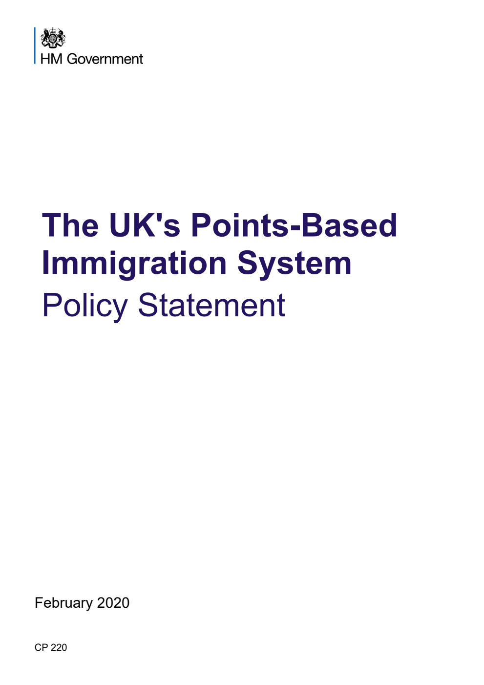 The UK’s Points-Based Immigration System Policy Statement