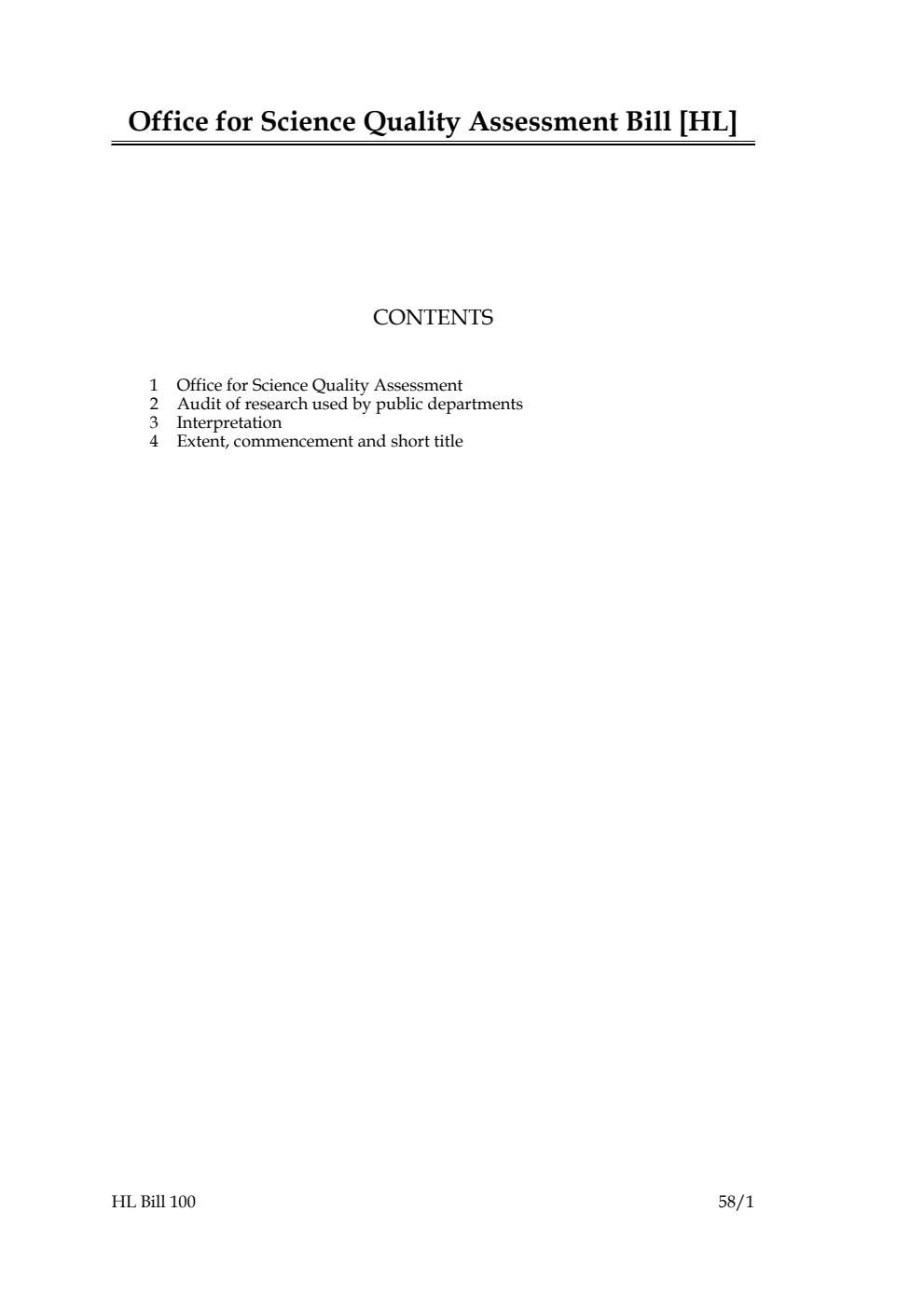 Office for Science Quality Assessment Bill