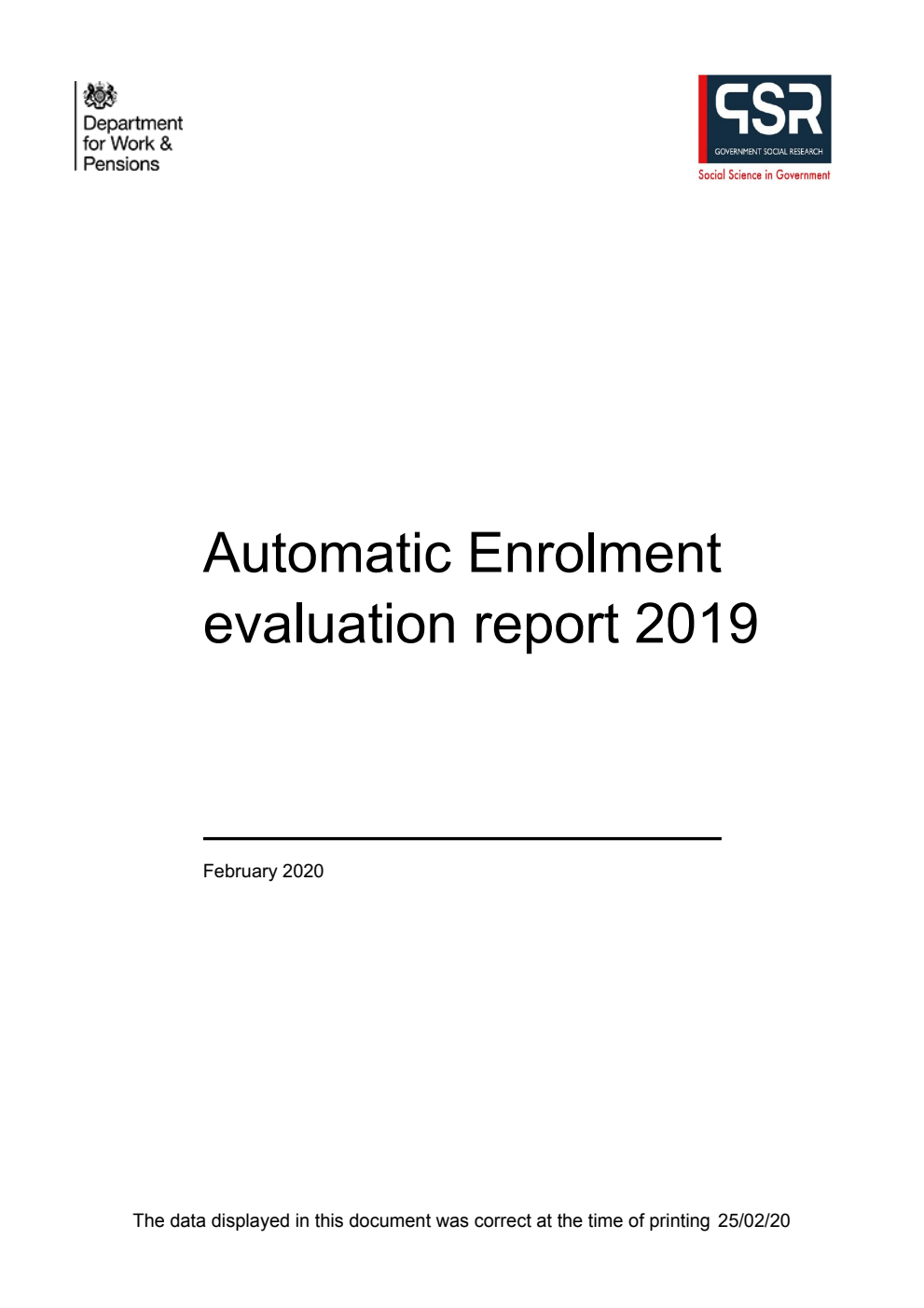 Ad hoc Research Report 76 Automatic Enrolment evaluation report 2019