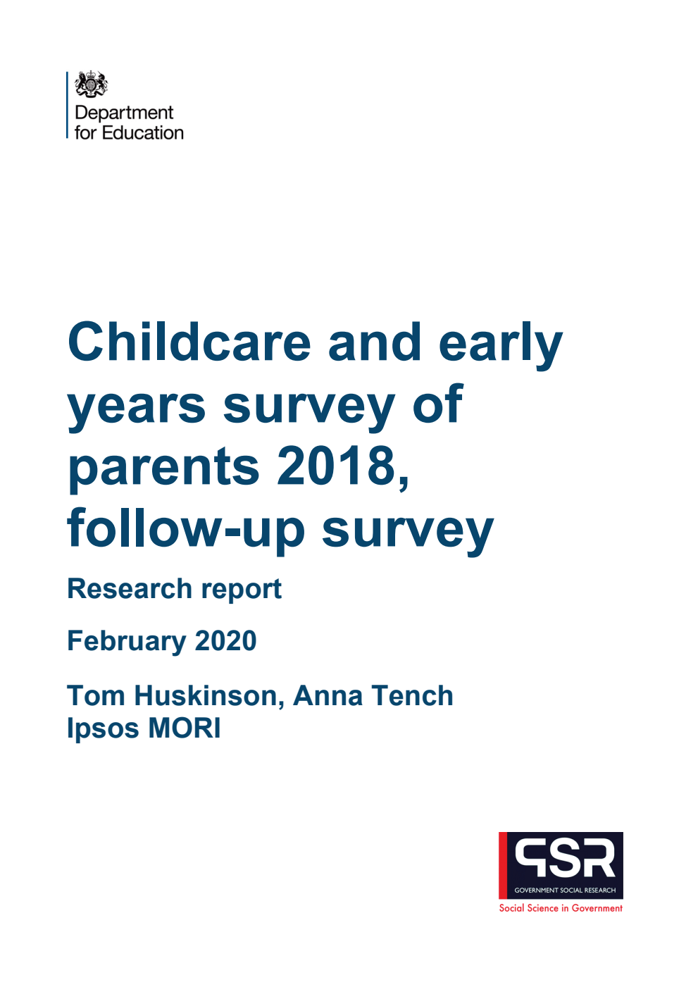 DFE-RR955 Childcare and early years survey of parents 2018, follow-up survey report