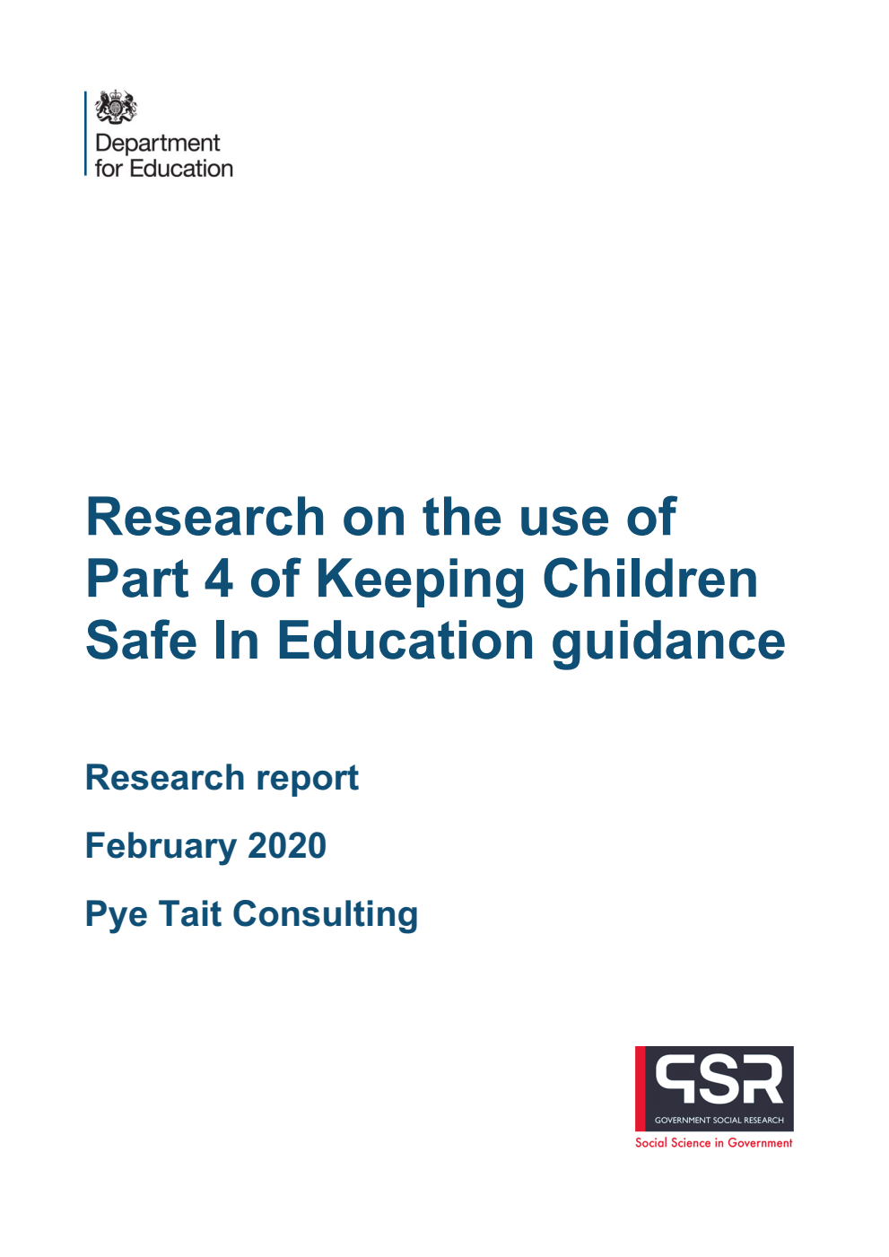 DFE-RR972 Research on the use of Part 4 of Keeping Children Safe In Education guidance