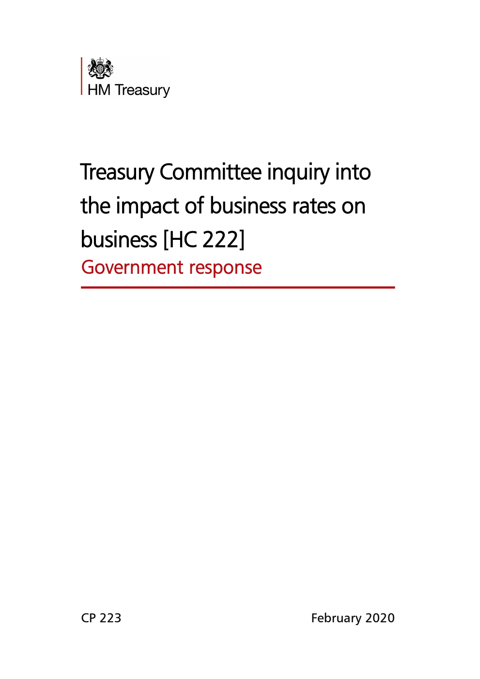 Treasury Committee inquiry into the impact of business rates on business [HC 222]