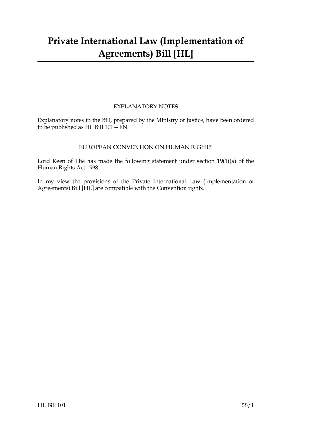 Private International Law (Implementation of Agreements) Bill