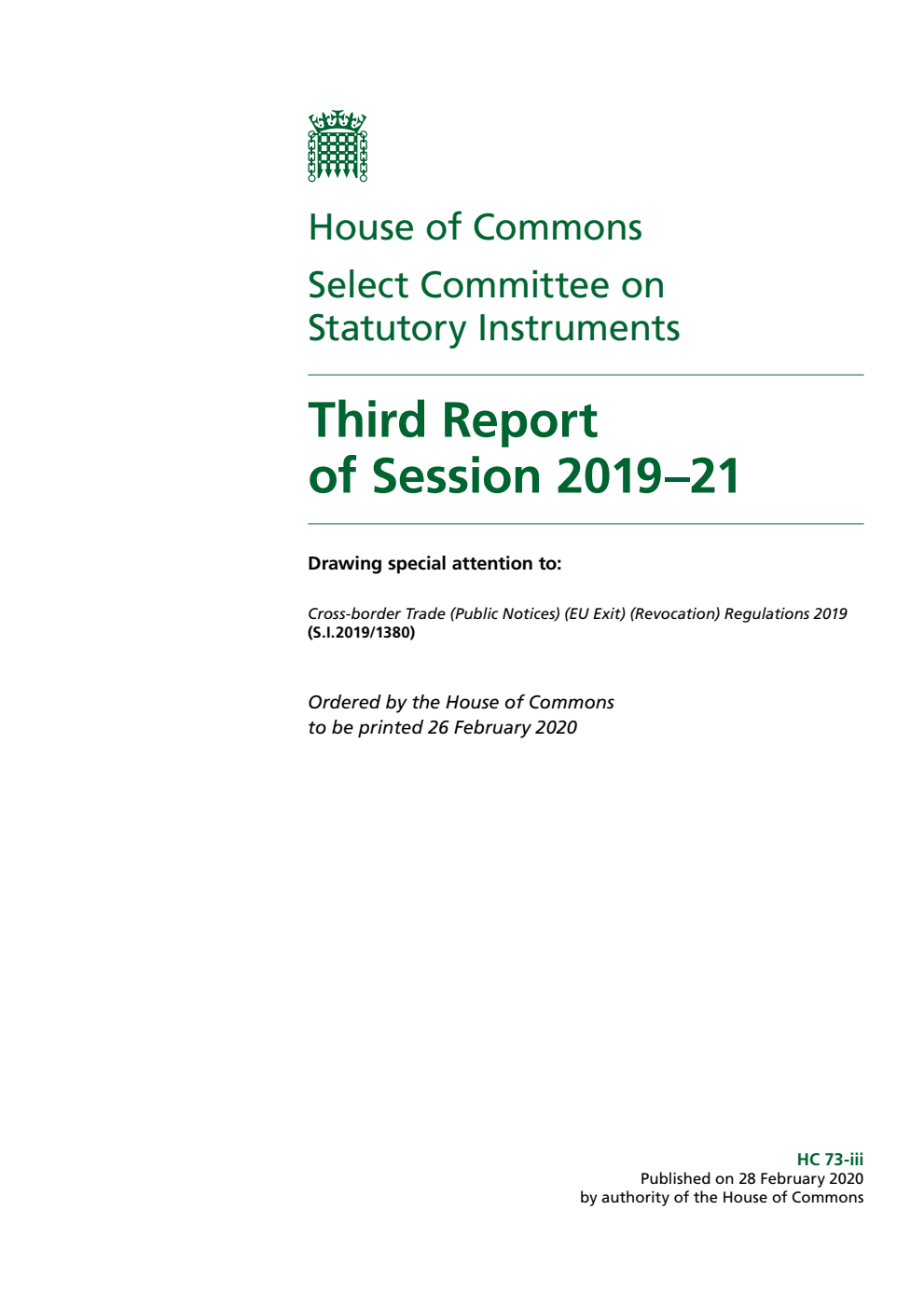 Statutory Instruments Committee 3rd Report of Session 2019–21