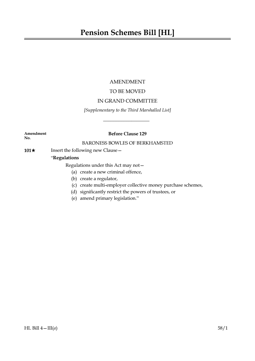 Pension Schemes Bill Amendment to be moved in Grand Committee [Supplementary to the Third Marshalled List]