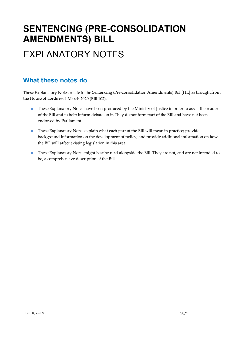 Sentencing (Pre-consolidation Amendments) Bill Explanatory Notes