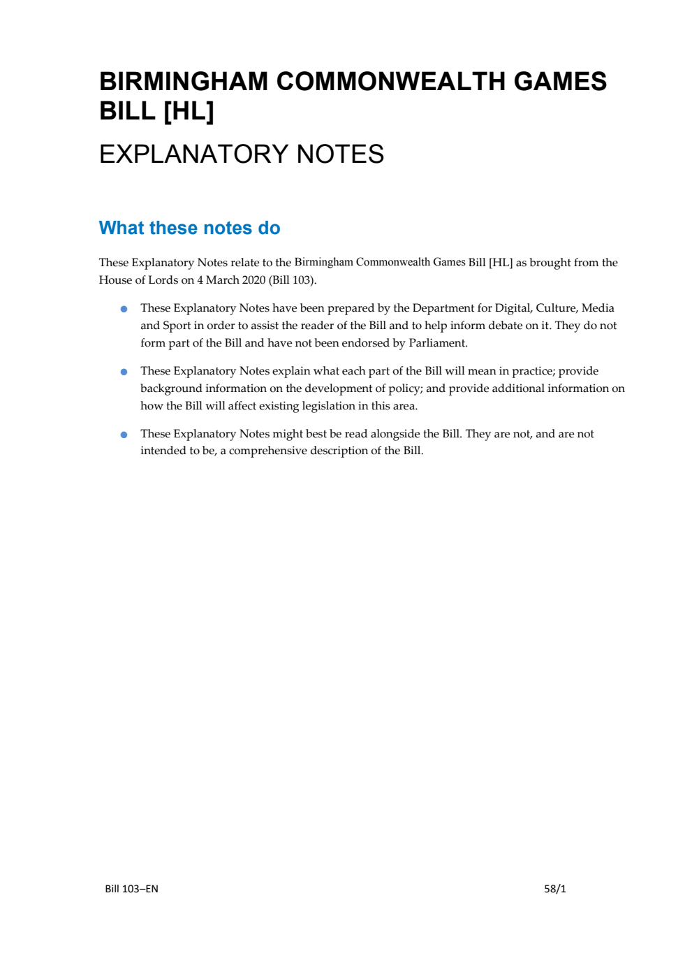 Birmingham Commonwealth Games Bill Explanatory Notes