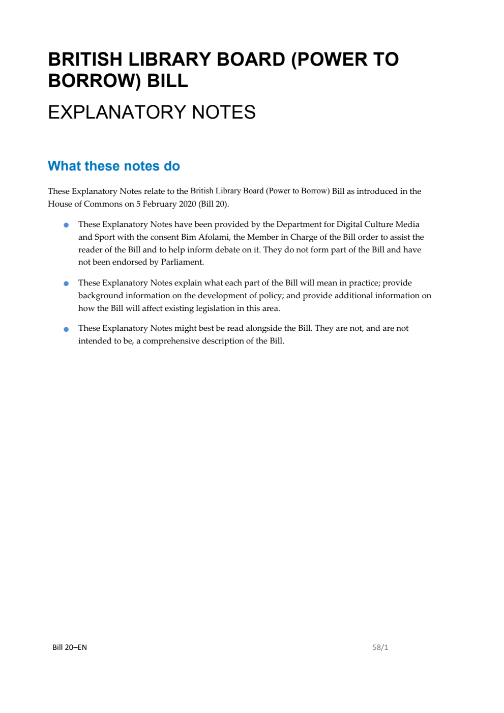 British Library Board (Power to Borrow) Bill Explanatory Notes