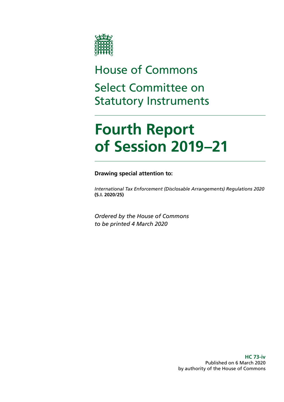 Statutory Instruments Committee 4th Report of Session 2019–21