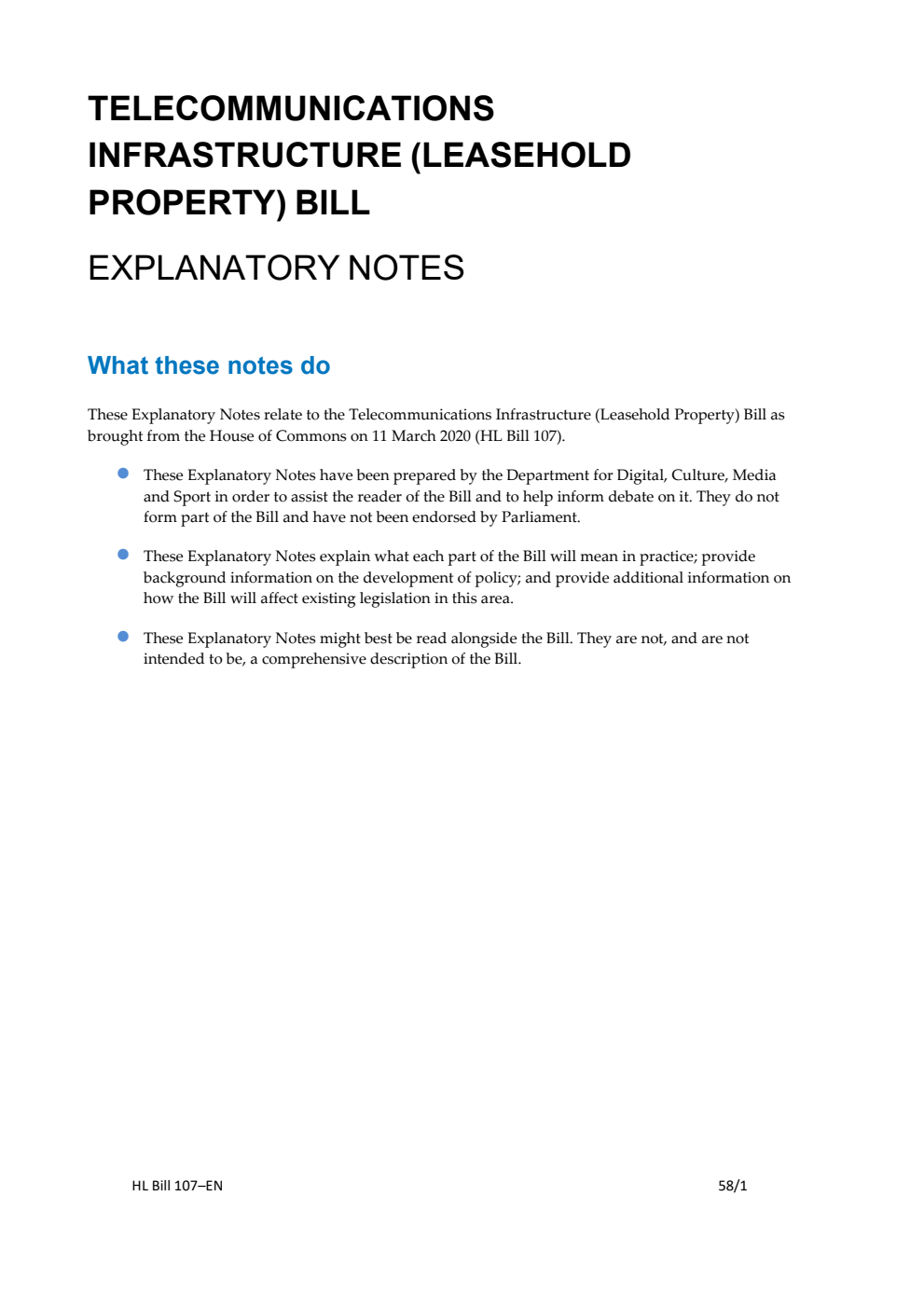 Telecommunications Infrastructure (Leasehold Property) Bill Explanatory Notes