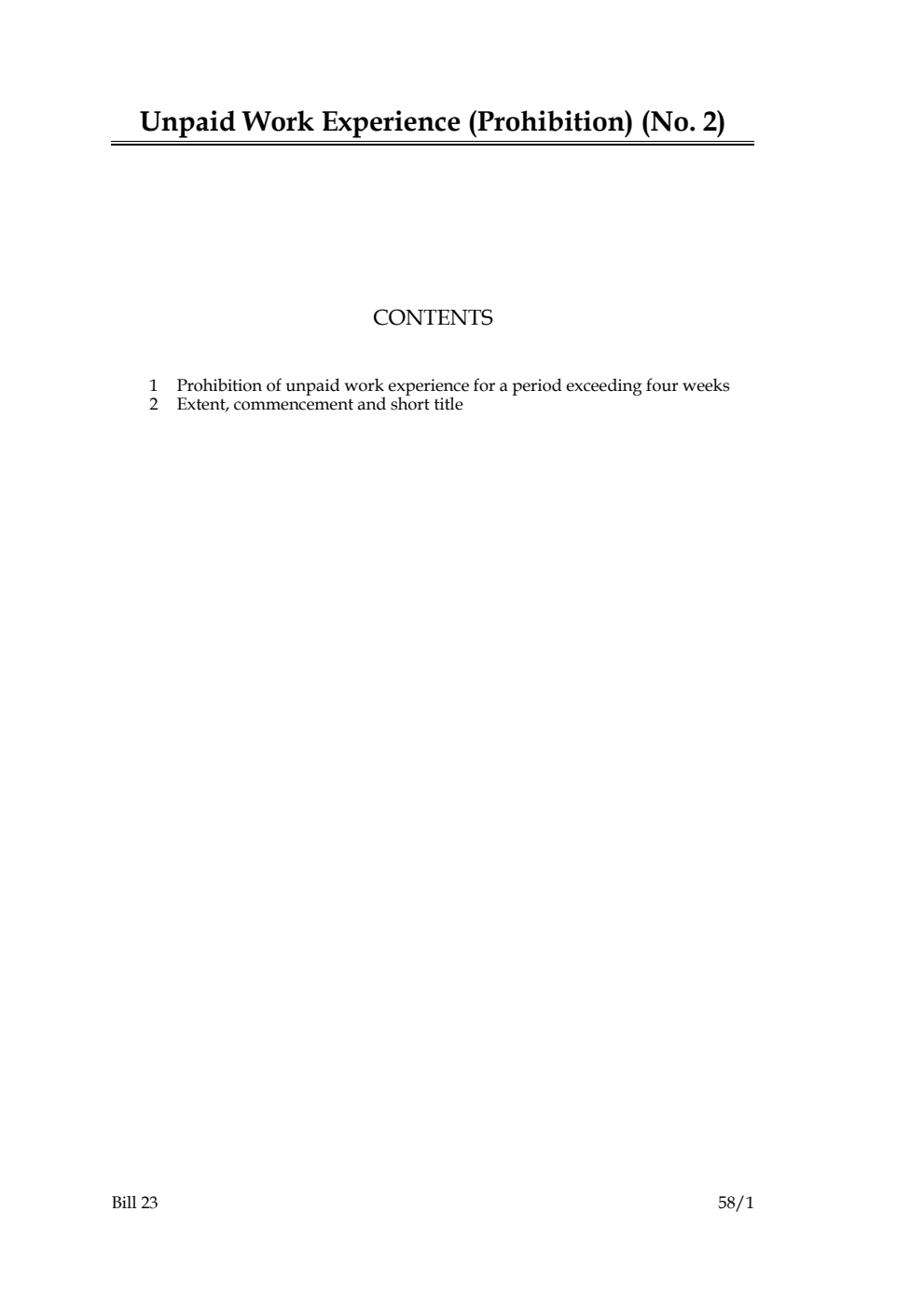 Unpaid Work Experience (Prohibition) (No. 2) Bill