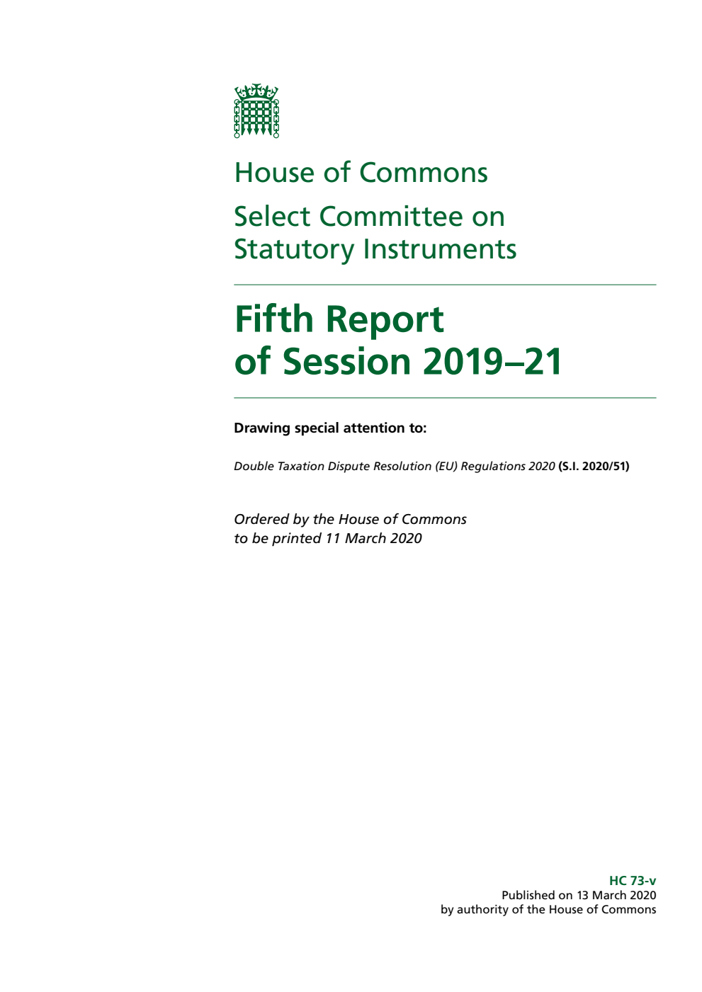 Statutory Instruments Committee 5th Report of Session 2019–21