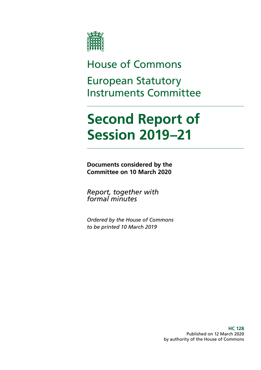 European Statutory Instruments Committee 2nd Report of Session 2019-2021