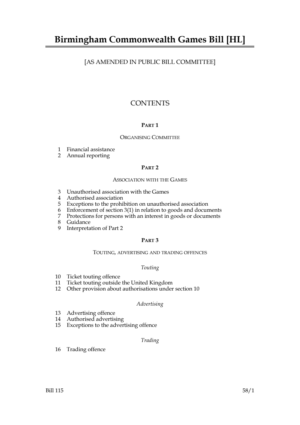 Birmingham Commonwealth Games Bill [as amended in Public Bill Committee]