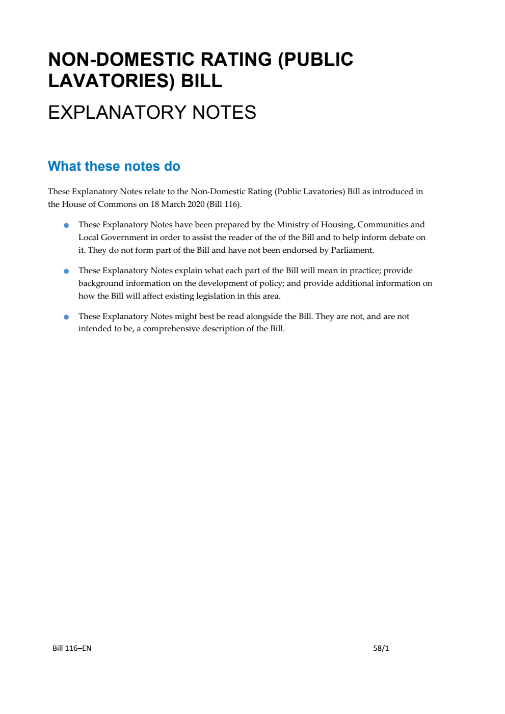 Non-Domestic Rating (Public Lavatories) Bill Explanatory Notes