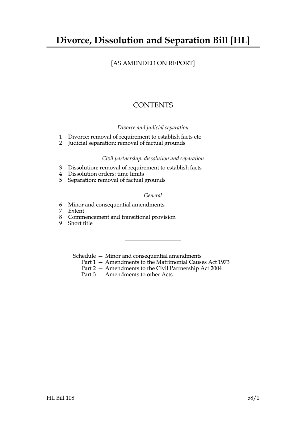 Divorce, Dissolution and Separation Bill [as amended on Report]