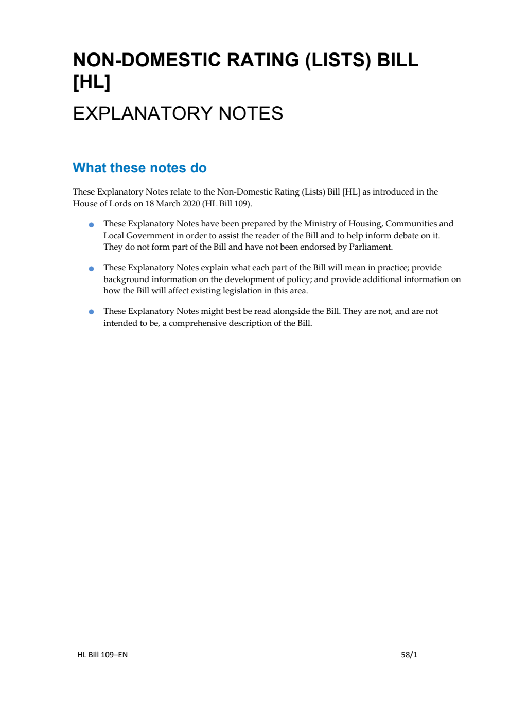 Non-Domestic Rating (Lists) Bill Explanatory Notes