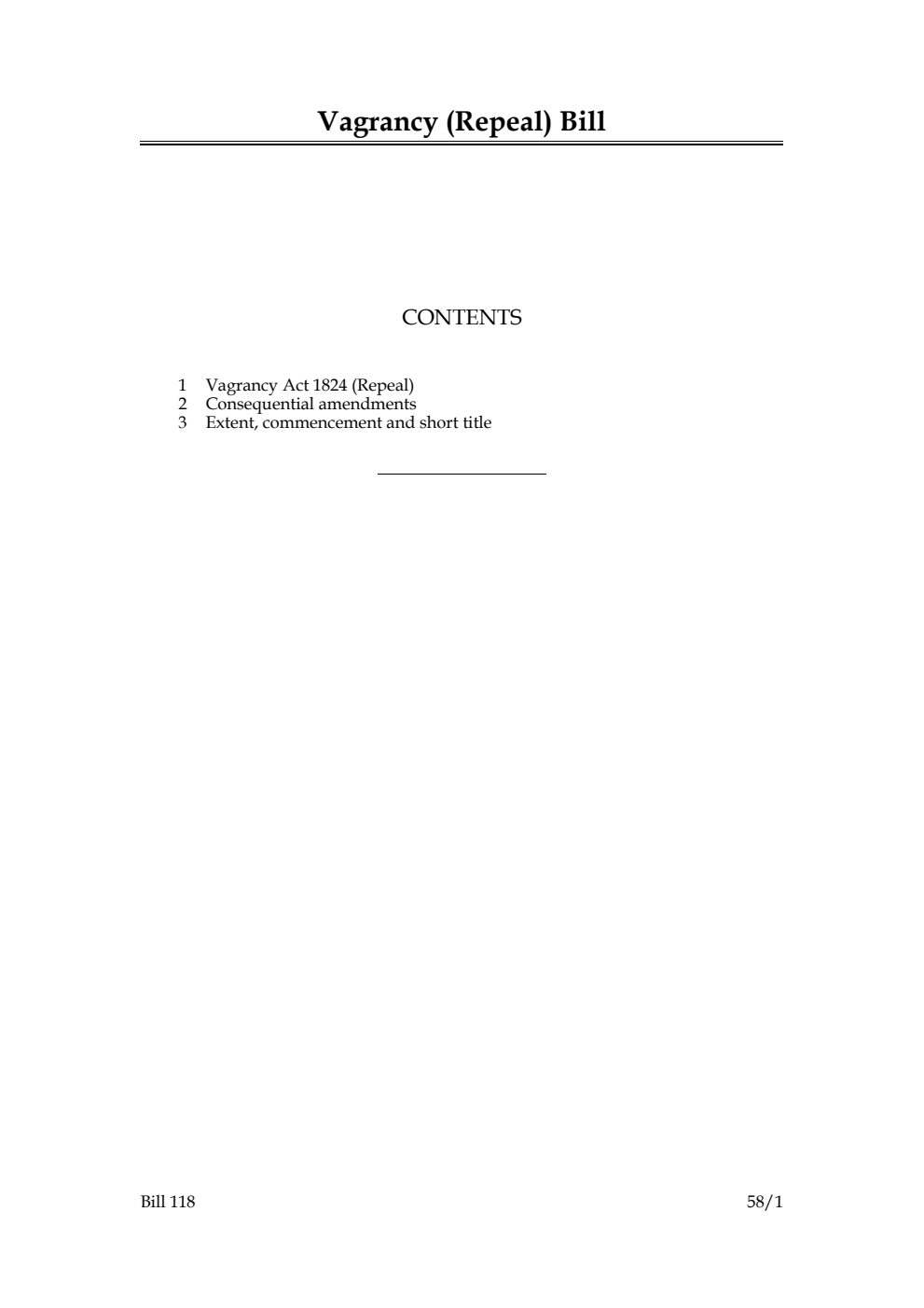 Vagrancy (Repeal) Bill