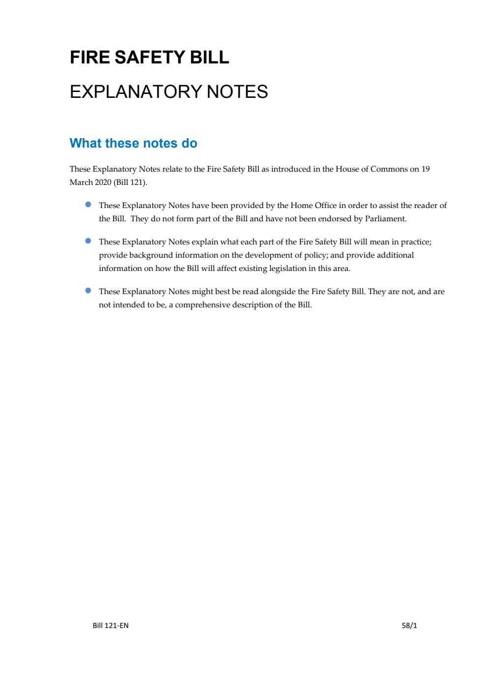 Fire Safety Bill Explanatory Notes