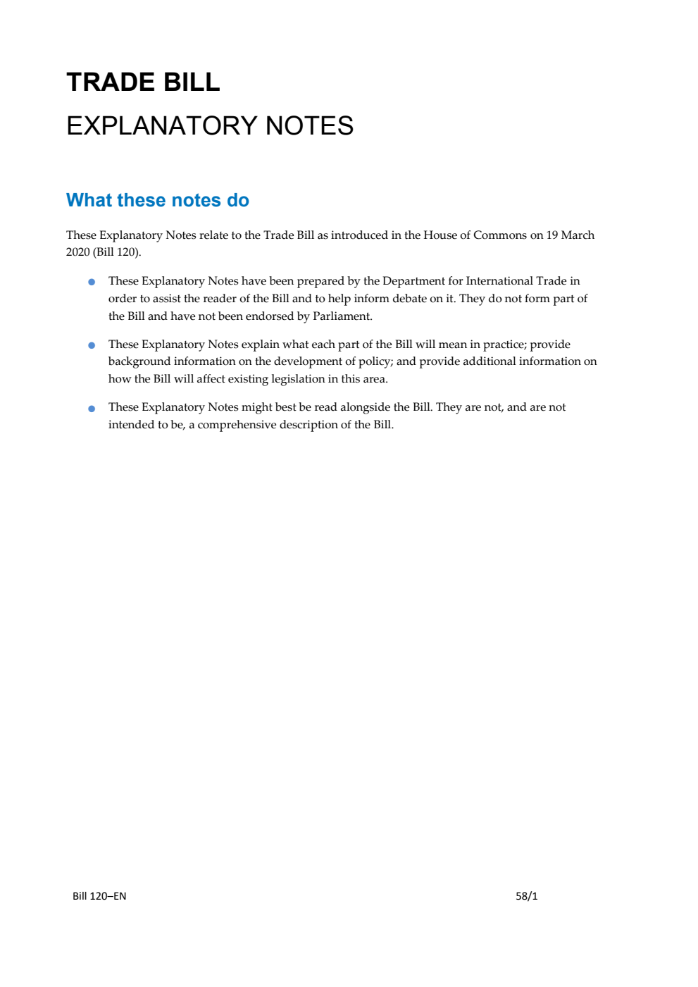Trade Bill Explanatory Notes