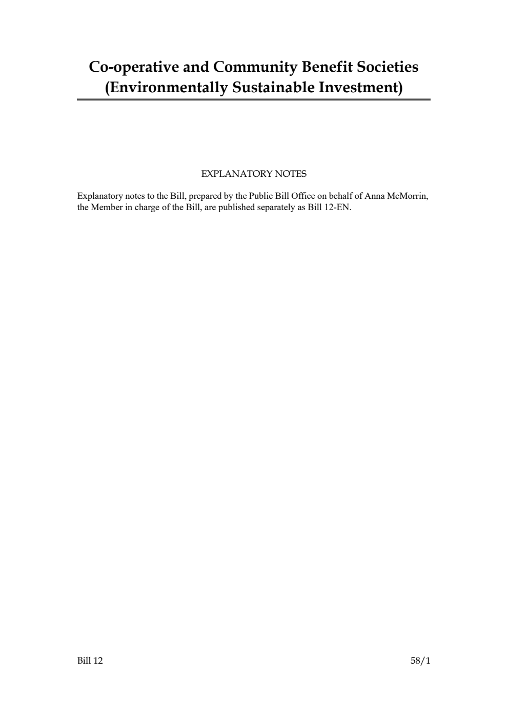 Co-operative and Community Benefit Societies (Environmentally Sustainable Investment) Bill