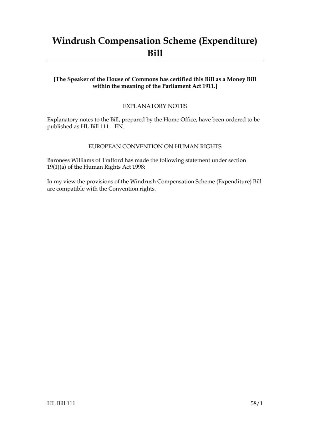 Windrush Compensation Scheme (Expenditure) Bill