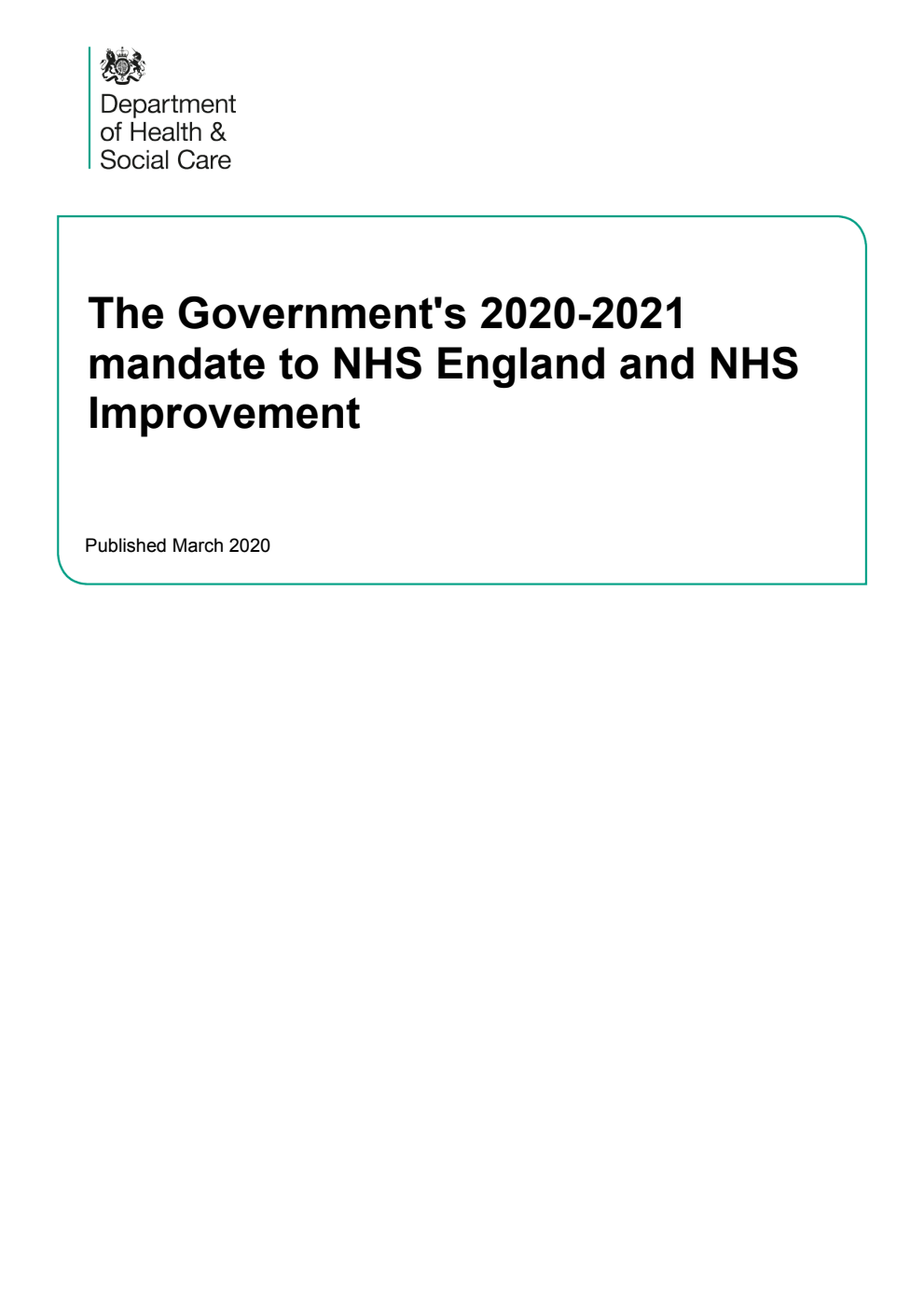 The Government's 2020-2021 mandate to NHS England and NHS Improvement