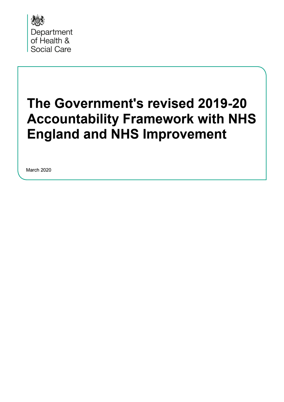 The Government's revised 2019-20 Accountability Framework with NHS England and NHS Improvement