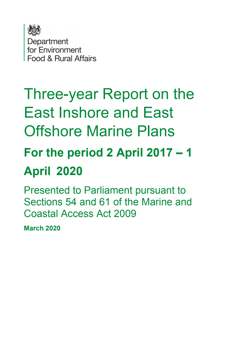 Three-year Report on the East Inshore and East Offshore Marine Plans for the period 2 April 2017 – 1 April 2020