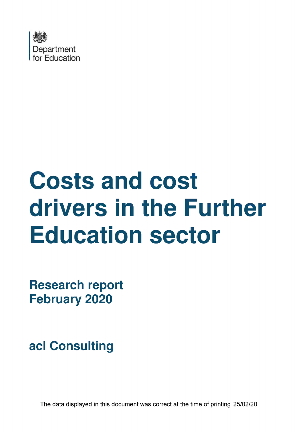 DFE-RR969 Costs and cost drivers in the Further Education sector