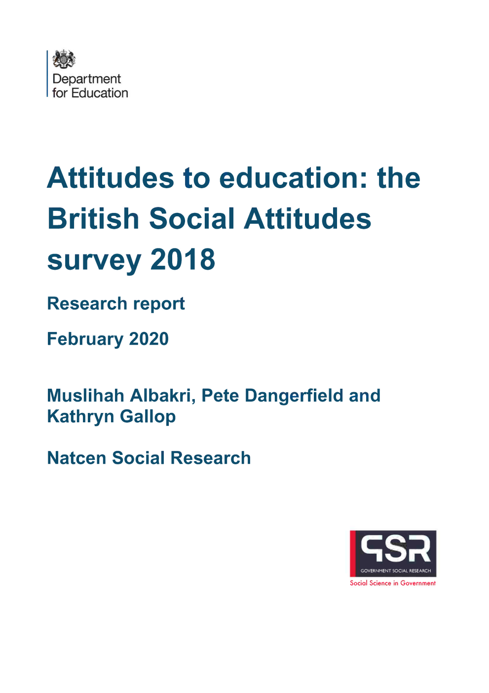 DFE-RR958 Attitudes to education: the British Social Attitudes survey 2018