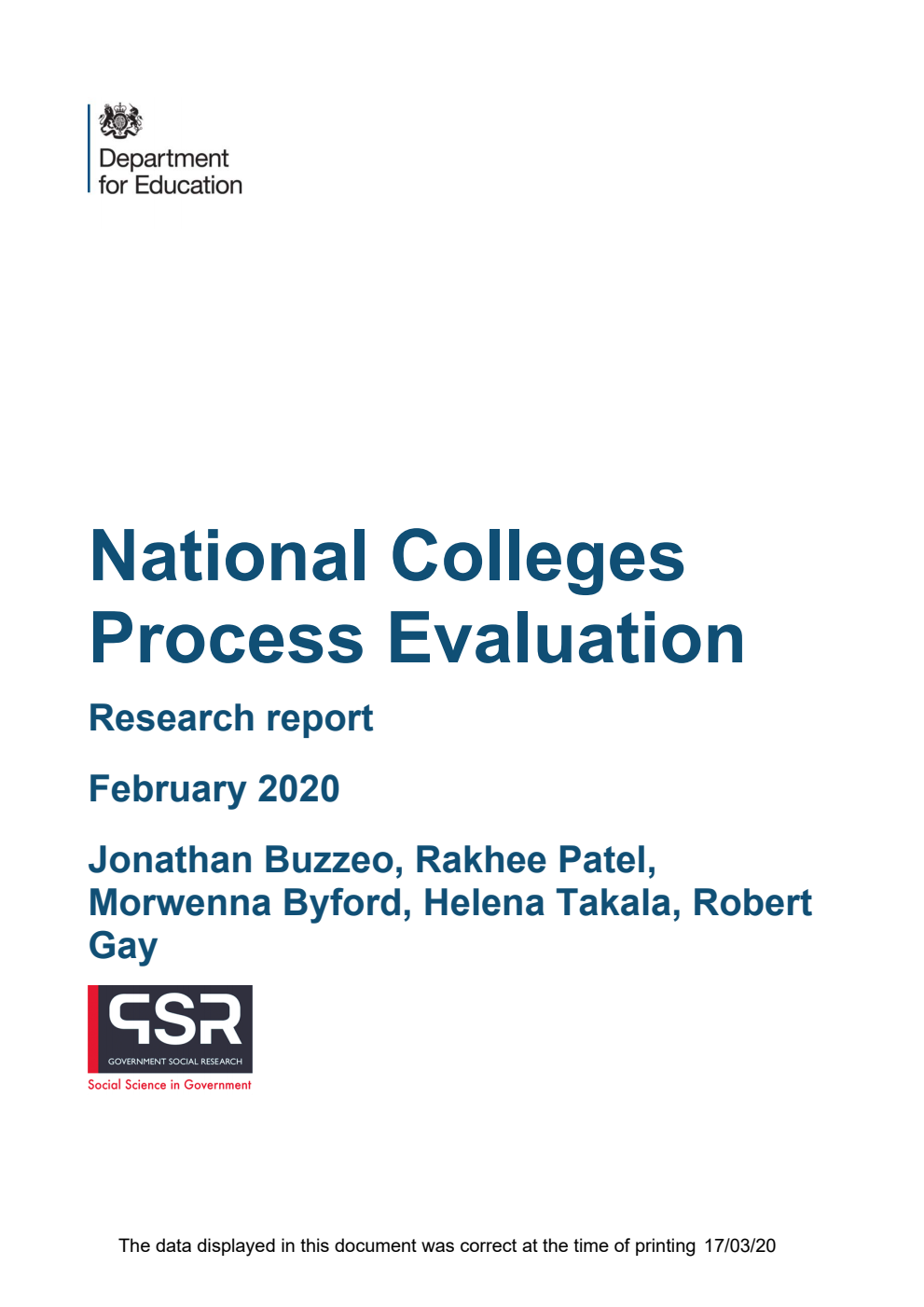 DFE-RR964 National Colleges Process Evaluation