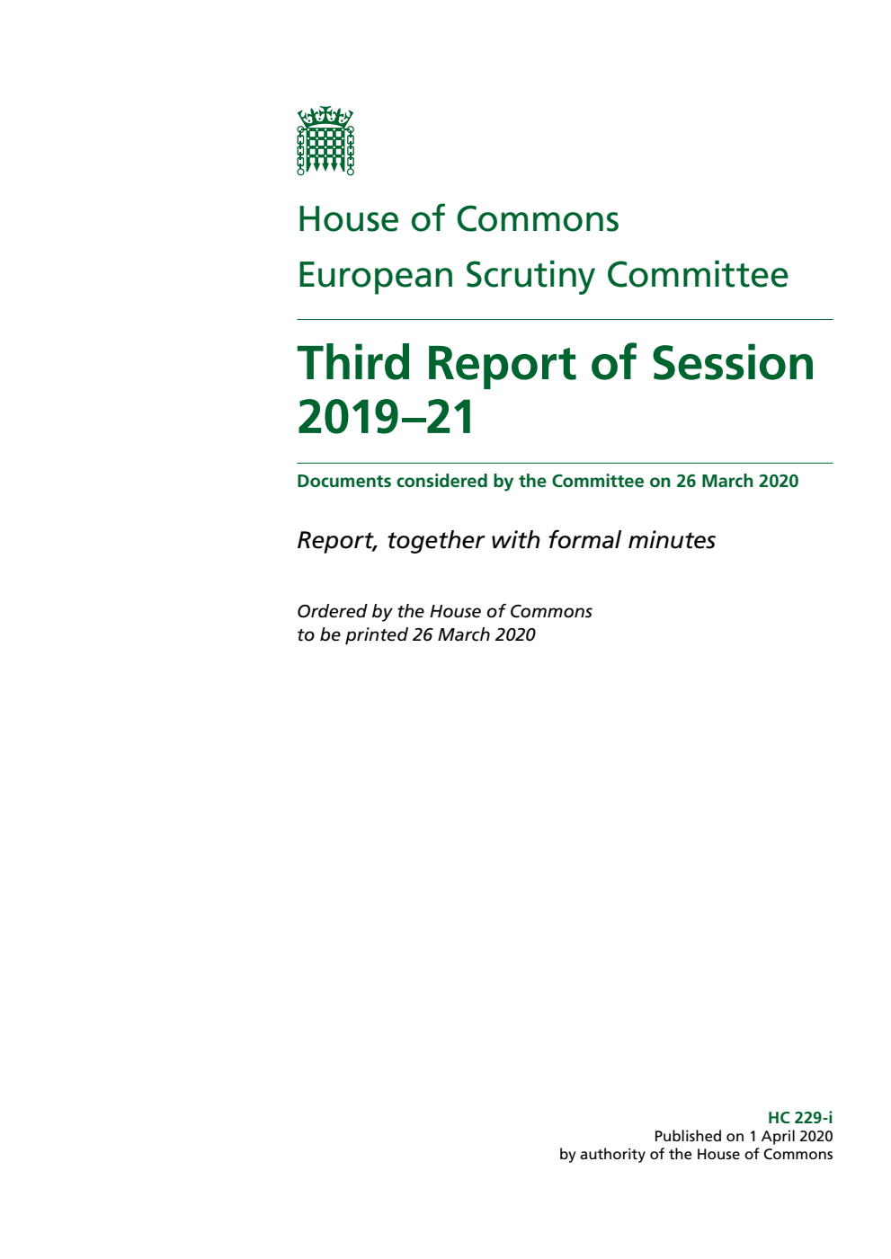 European Scrutiny Committee 3rd Report of Session 2019-21