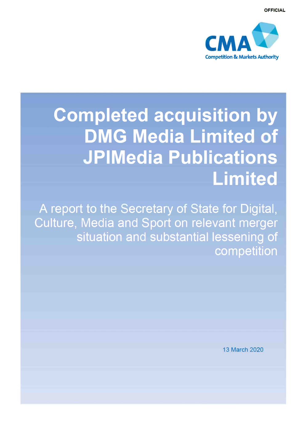 Completed acquisition by DMG Media Limited of JPIMedia Publications Limited