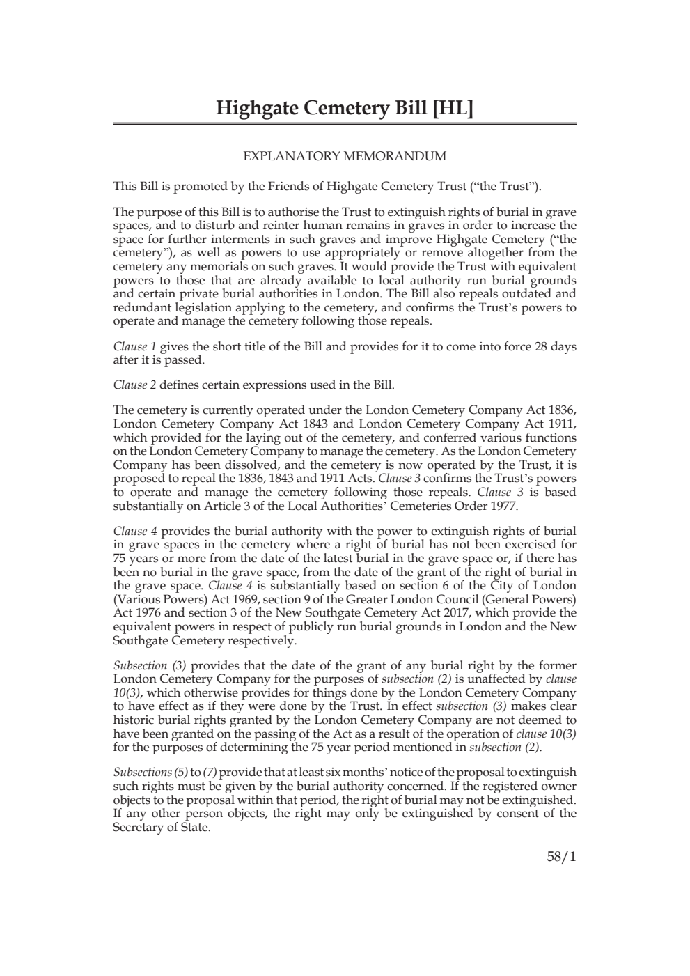 Highgate Cemetery Bill