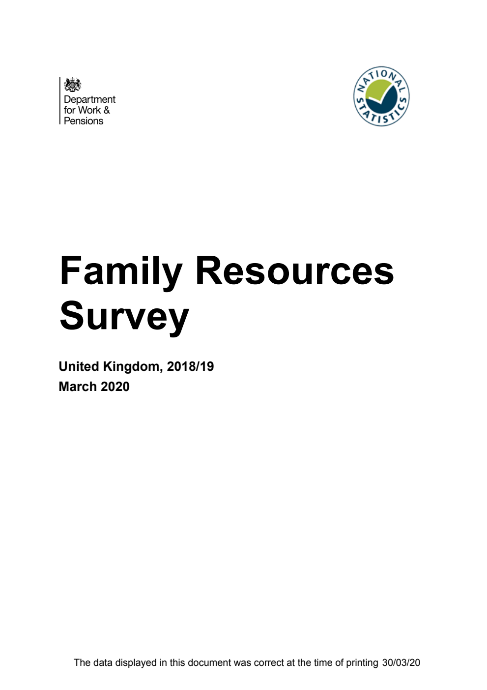 Family Resources Survey United Kingdom 2018/19 March 2020