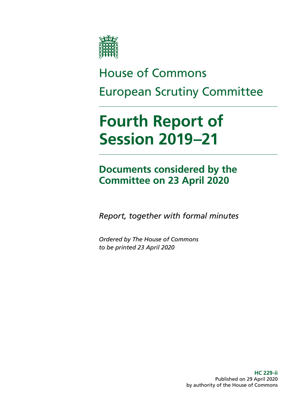 European Scrutiny Committee 4th Report of Session 2019-21