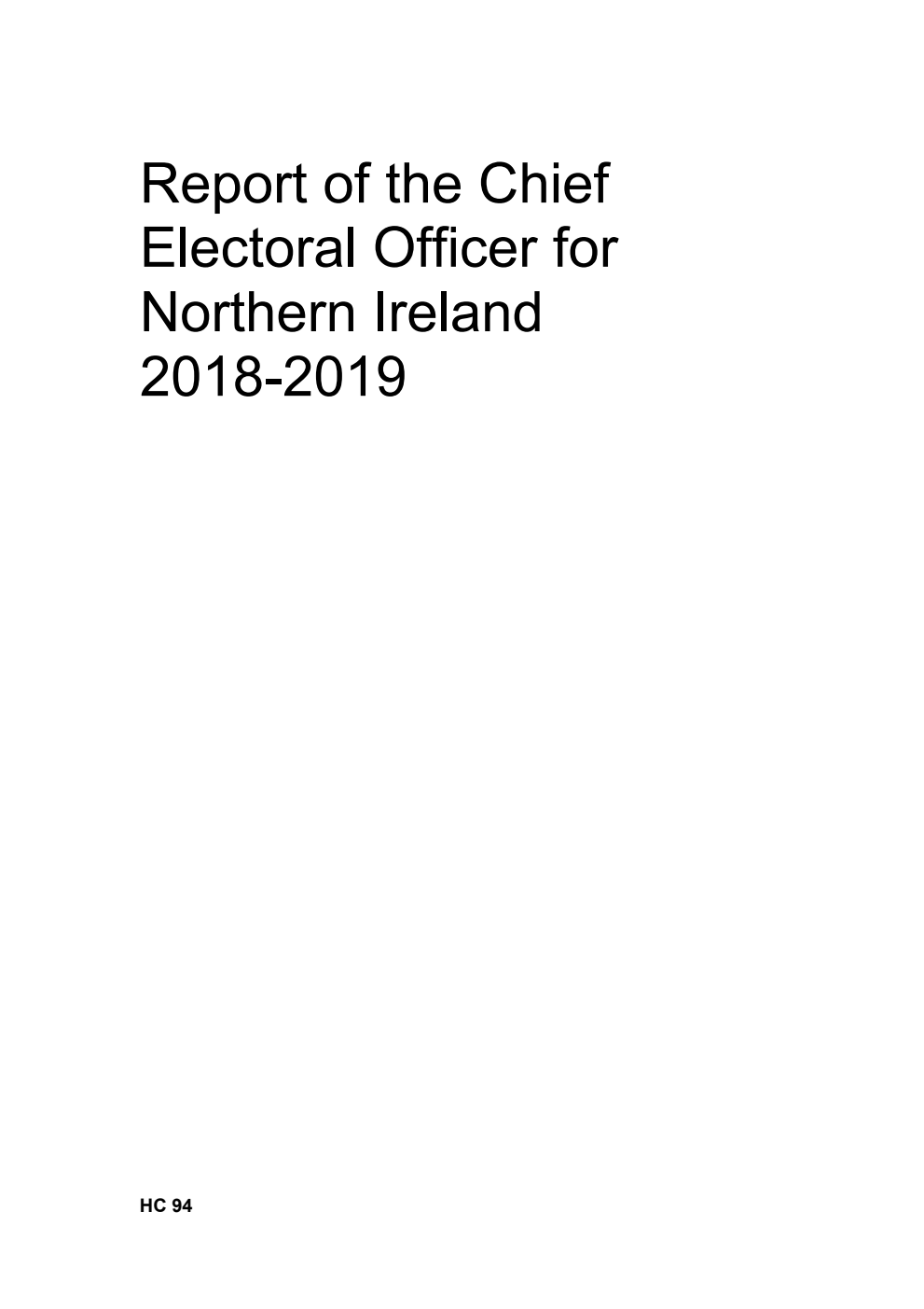 Report of the Chief Electoral Officer for Northern Ireland 2018-2019