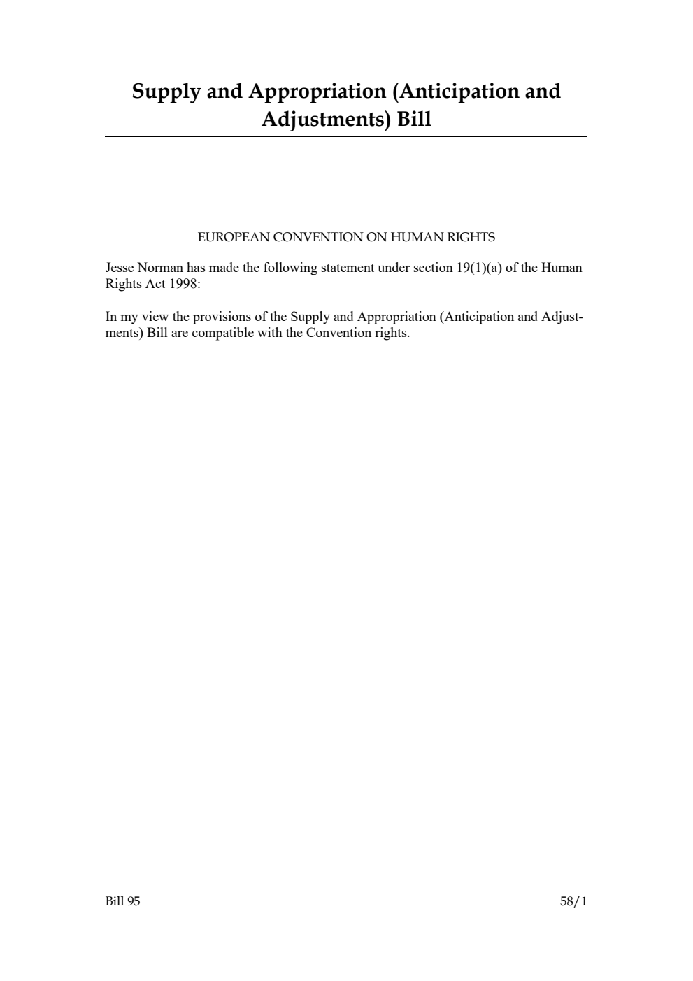 Supply and Appropriation (Anticipation and Adjustments) Bill