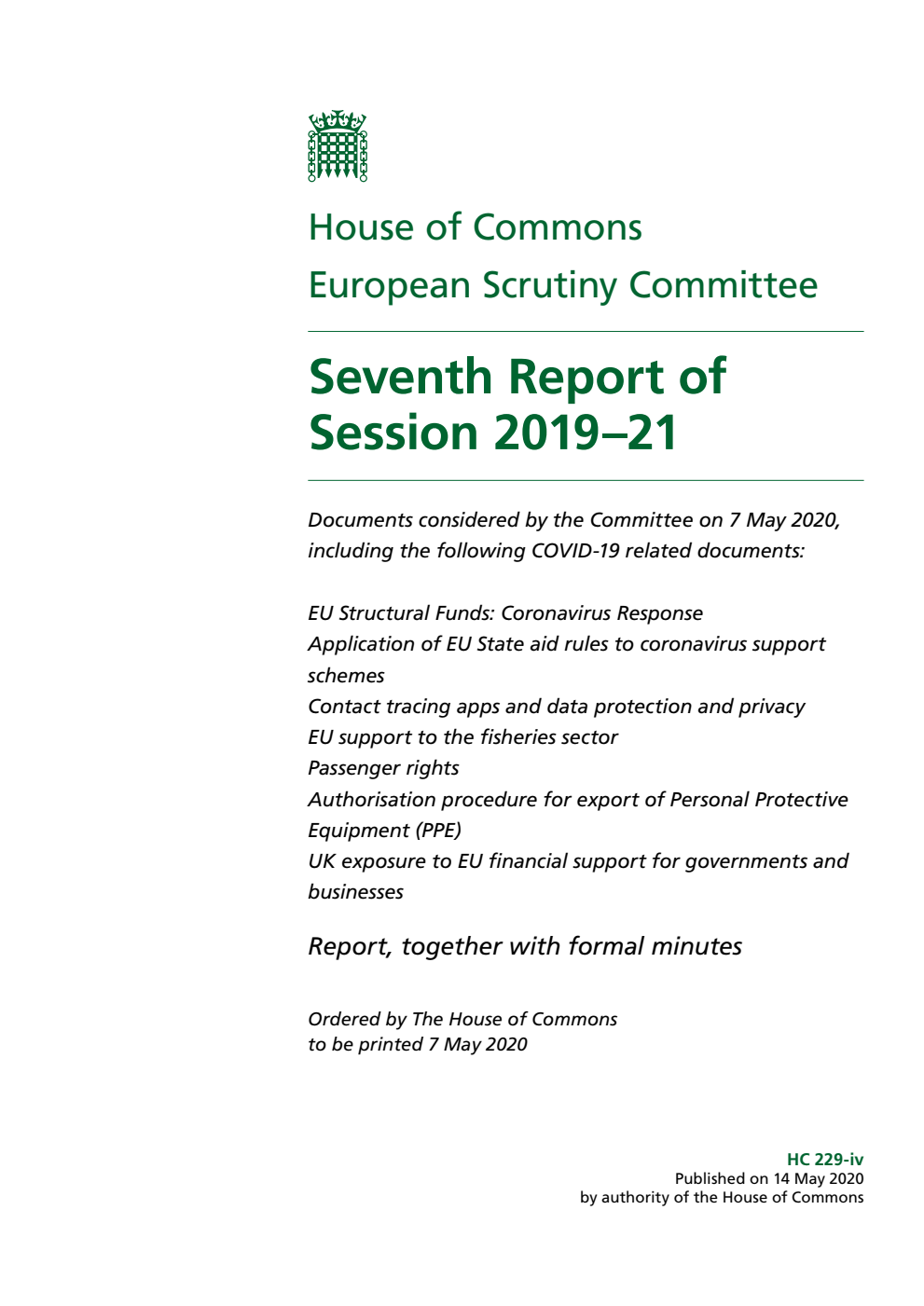 European Scrutiny Committee 7th Report of Session 2019-21