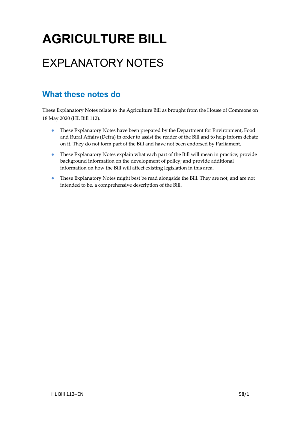 Agriculture Bill Explanatory Notes